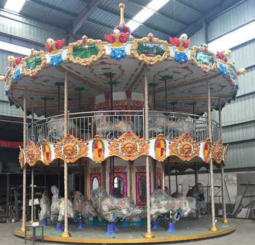 Amusement park double deck carousel